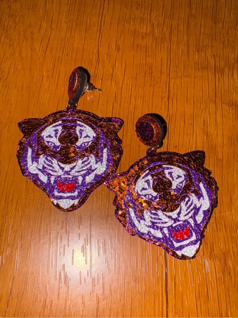 Orange Purple Tiger Statement Earrings Clemson Game Day Style